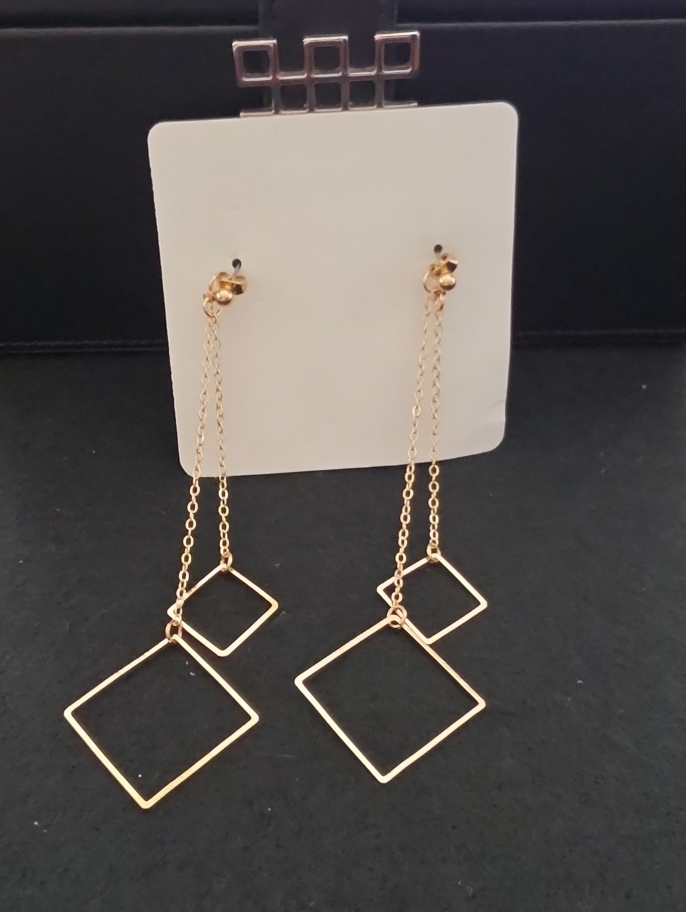 Dainty Double Square Drop Earrings - Gold